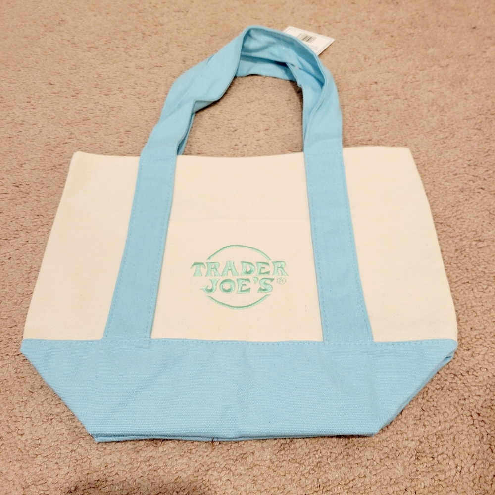 Trader Joes Pastel Blue and White Tote Bag Mini NWT